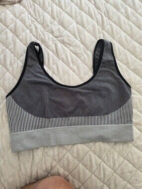 Seamless Grey & Black Striped Sports Bralette